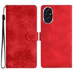 For Honor 200 Pro Cherry Blossom Butterfly Skin Feel Embossed PU Phone Case(Red)