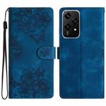 For Honor 200 Lite Global Cherry Blossom Butterfly Skin Feel Embossed PU Phone Case(Blue)