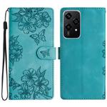 For Honor 200 Lite Global Cherry Blossom Butterfly Skin Feel Embossed PU Phone Case(Green)