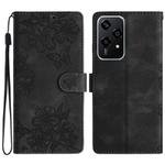 For Honor 200 Lite Global Cherry Blossom Butterfly Skin Feel Embossed PU Phone Case(Black)