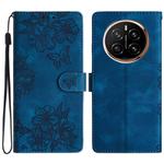 For Honor Magic7 Pro Cherry Blossom Butterfly Skin Feel Embossed PU Phone Case(Blue)