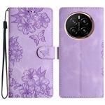 For Honor Magic7 Cherry Blossom Butterfly Skin Feel Embossed PU Phone Case(Purple)