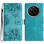 For Honor Magic7 Cherry Blossom Butterfly Skin Feel Embossed PU Phone Case(Green)