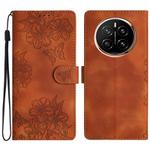 For Honor Magic7 Cherry Blossom Butterfly Skin Feel Embossed PU Phone Case(Brown)