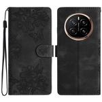 For Honor Magic7 Cherry Blossom Butterfly Skin Feel Embossed PU Phone Case(Black)