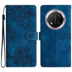 For Honor X9c Cherry Blossom Butterfly Skin Feel Embossed PU Phone Case(Blue)