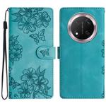For Honor X9c Cherry Blossom Butterfly Skin Feel Embossed PU Phone Case(Green)