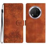 For Honor X9c Cherry Blossom Butterfly Skin Feel Embossed PU Phone Case(Brown)