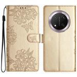 For Honor X9c Cherry Blossom Butterfly Skin Feel Embossed PU Phone Case(Gold)