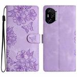For Honor 400 Pro Global 160.8mm Cherry Blossom Butterfly Skin Feel Embossed PU Phone Case(Purple)