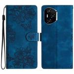 For Honor 400 Pro Global 160.8mm Cherry Blossom Butterfly Skin Feel Embossed PU Phone Case(Blue)