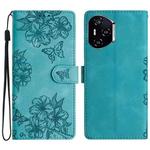 For Honor 400 Pro Global 160.8mm Cherry Blossom Butterfly Skin Feel Embossed PU Phone Case(Green)
