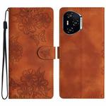 For Honor 400 Pro Global 160.8mm Cherry Blossom Butterfly Skin Feel Embossed PU Phone Case(Brown)