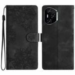 For Honor 400 Pro Global 160.8mm Cherry Blossom Butterfly Skin Feel Embossed PU Phone Case(Black)