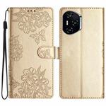 For Honor 400 Pro Global 160.8mm Cherry Blossom Butterfly Skin Feel Embossed PU Phone Case(Gold)