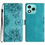 For Honor 400 Lite Global Cherry Blossom Butterfly Skin Feel Embossed PU Phone Case(Green)