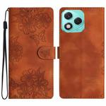For Honor 400 Lite Global Cherry Blossom Butterfly Skin Feel Embossed PU Phone Case(Brown)