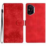 For Honor 400 Global 156.5mm Cherry Blossom Butterfly Skin Feel Embossed PU Phone Case(Red)