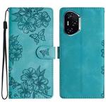 For Honor 400 Global 156.5mm Cherry Blossom Butterfly Skin Feel Embossed PU Phone Case(Green)