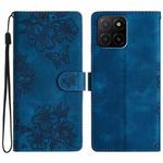 For Honor X5b Cherry Blossom Butterfly Skin Feel Embossed PU Phone Case(Blue)