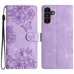 For Samsung Galaxy A13 5G Cherry Blossom Butterfly Skin Feel Embossed PU Phone Case(Purple)