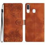 For Samsung Galaxy A20 / A30 Cherry Blossom Butterfly Skin Feel Embossed PU Phone Case(Brown)