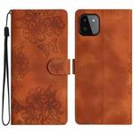 For Samsung Galaxy A22 5G Cherry Blossom Butterfly Skin Feel Embossed PU Phone Case(Brown)
