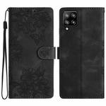 For Samsung Galaxy A42 5G Cherry Blossom Butterfly Skin Feel Embossed PU Phone Case(Black)