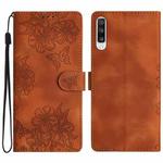 For Samsung Galaxy A70 Cherry Blossom Butterfly Skin Feel Embossed PU Phone Case(Brown)