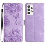 For Samsung Galaxy A72 5G Cherry Blossom Butterfly Skin Feel Embossed PU Phone Case(Purple)