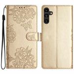 For Samsung Galaxy A05s Cherry Blossom Butterfly Skin Feel Embossed PU Phone Case(Gold)