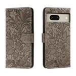 For Google Pixel 8 Lace Flower Embossing Flip Leather Phone Case(Grey)