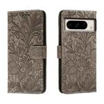 For Google Pixel 8 Pro Lace Flower Embossing Flip Leather Phone Case(Grey)