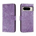 For Google Pixel 8 Pro Lace Flower Embossing Flip Leather Phone Case(Purple)