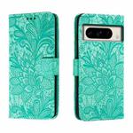For Google Pixel 8 Pro Lace Flower Embossing Flip Leather Phone Case(Green)