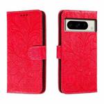 For Google Pixel 8 Pro Lace Flower Embossing Flip Leather Phone Case(Red)