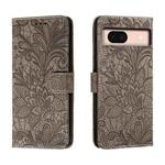 For Google Pixel 8A Lace Flower Embossing Flip Leather Phone Case(Grey)