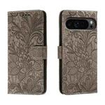 For Google Pixel 9 Pro Lace Flower Embossing Flip Leather Phone Case(Grey)