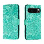 For Google Pixel 9 Pro Lace Flower Embossing Flip Leather Phone Case(Green)