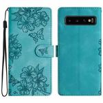 For Samsung Galaxy S10+ Cherry Blossom Butterfly Skin Feel Embossed PU Phone Case(Green)