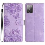 For Samsung Galaxy S20 FE Cherry Blossom Butterfly Skin Feel Embossed PU Phone Case(Purple)