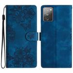 For Samsung Galaxy S20 FE Cherry Blossom Butterfly Skin Feel Embossed PU Phone Case(Blue)