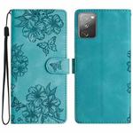 For Samsung Galaxy S20 FE Cherry Blossom Butterfly Skin Feel Embossed PU Phone Case(Green)