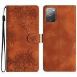 For Samsung Galaxy S20 FE Cherry Blossom Butterfly Skin Feel Embossed PU Phone Case(Brown)