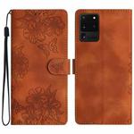 For Samsung Galaxy S20 Ultra Cherry Blossom Butterfly Skin Feel Embossed PU Phone Case(Brown)