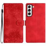 For Samsung Galaxy S21+ 5G Cherry Blossom Butterfly Skin Feel Embossed PU Phone Case(Red)
