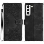 For Samsung Galaxy S21+ 5G Cherry Blossom Butterfly Skin Feel Embossed PU Phone Case(Black)