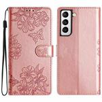 For Samsung Galaxy S21+ 5G Cherry Blossom Butterfly Skin Feel Embossed PU Phone Case(Rose Gold)