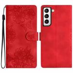 For Samsung Galaxy S22+ 5G Cherry Blossom Butterfly Skin Feel Embossed PU Phone Case(Red)