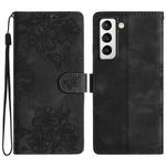 For Samsung Galaxy S22+ 5G Cherry Blossom Butterfly Skin Feel Embossed PU Phone Case(Black)